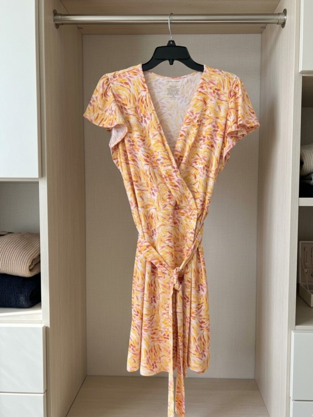 Nine West Yellow and Pink Floral Wrap Midi Dress